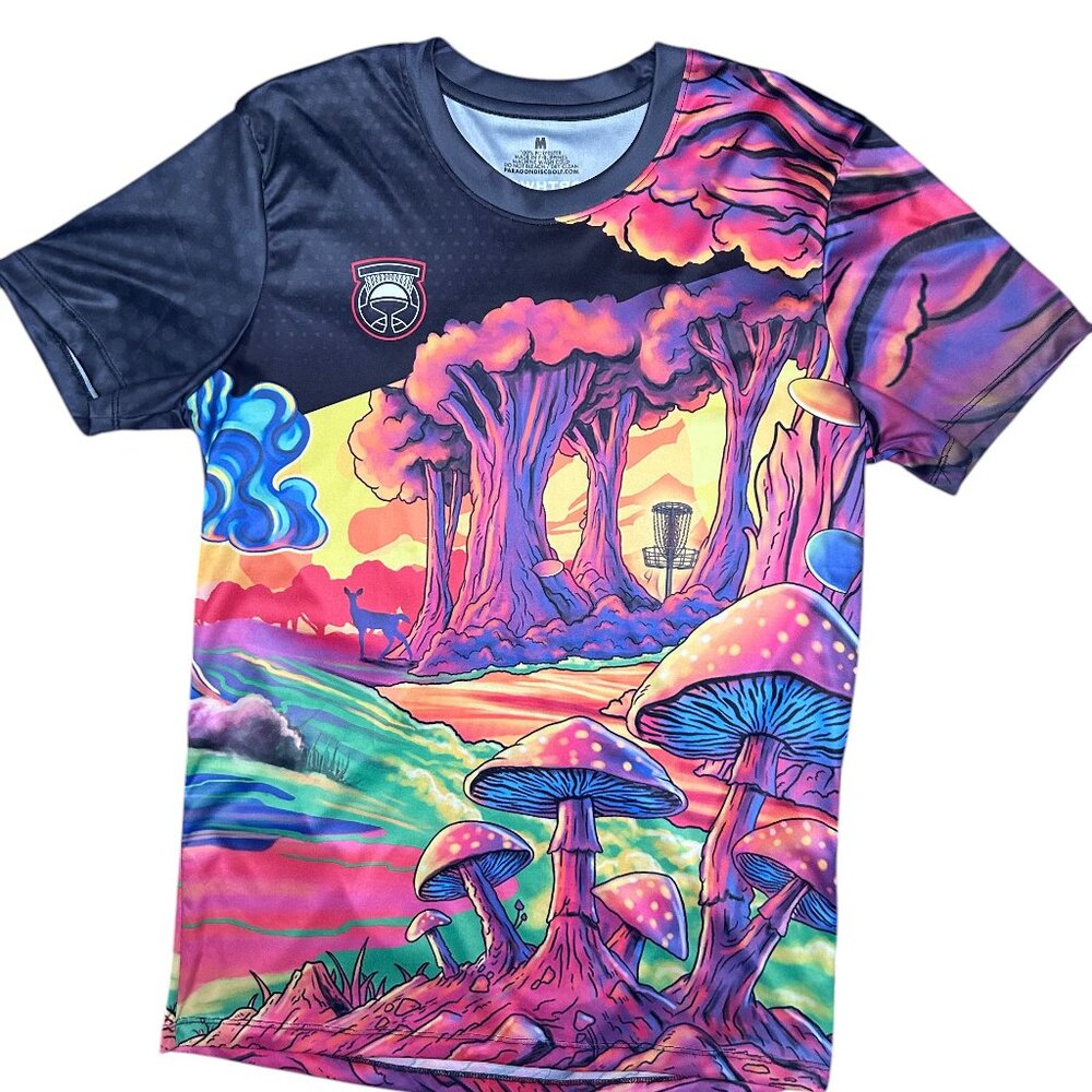 Northwood Black Disc Golf Jersey - Mushroom Forest Fantasy | Size M